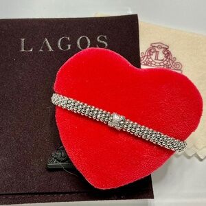 Lagos Diamond and Silver and 14k White gold X station bracelet